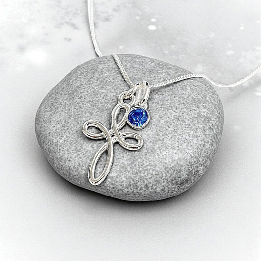 Eternity Cross Birthstone Necklace Sterling Silver 925 | Personalised Jewellery Gift