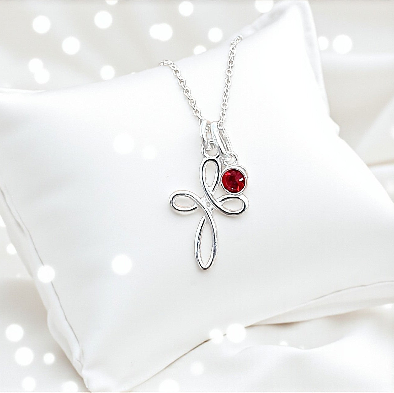 Christening Eternity Cross Necklace with Birthstone in Sterling Silver 925 | Personalised Jewellery Gift