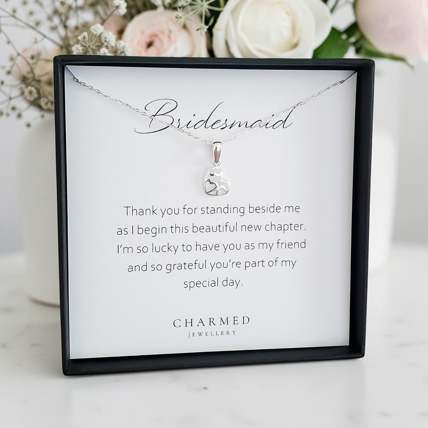 Bridesmaid Fancy Heart Necklace in Sterling Silver 925 | Personalised Jewellery Gift