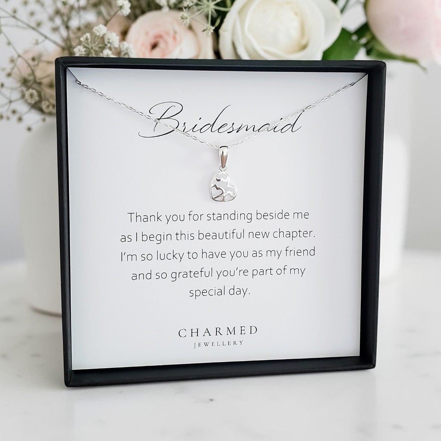 Bridesmaid Fancy Heart Necklace in Sterling Silver 925 | Personalised Jewellery Gift