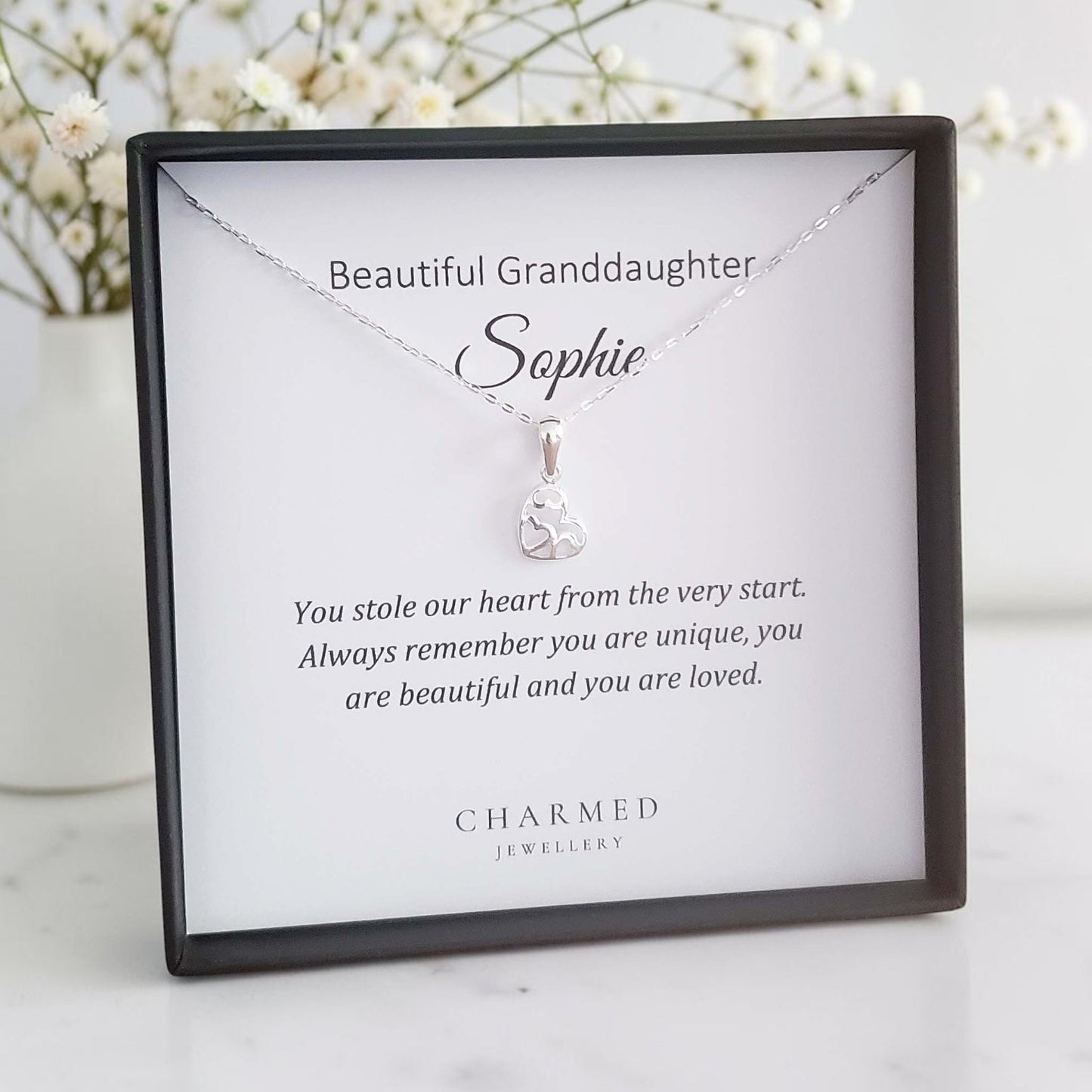 Sterling Silver Heart Necklace | Granddaughter Birthday Gift | Personalised Jewellery Keepsake