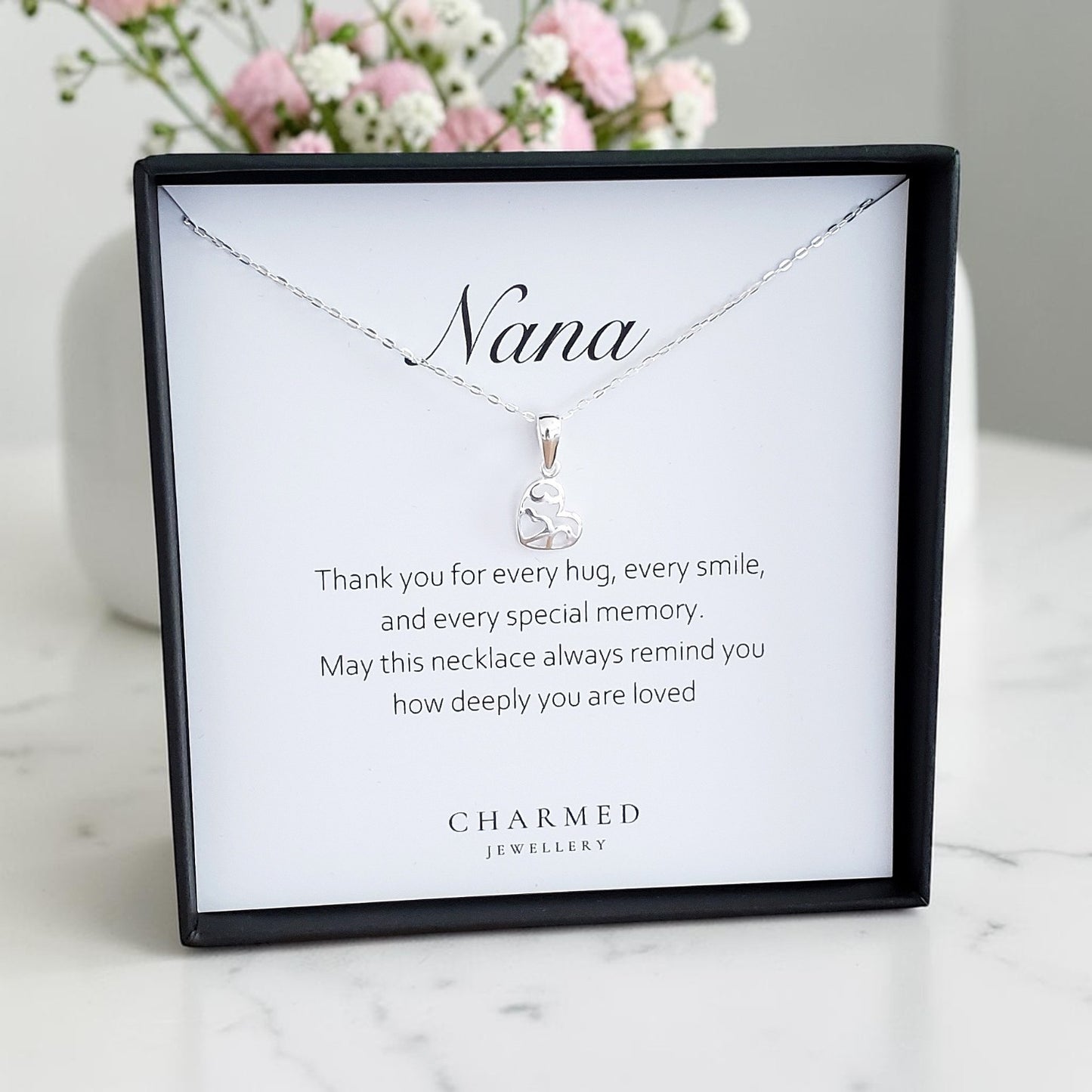 Nana Fancy Heart Necklace in Sterling Silver 925 | Personalised Jewellery Gift
