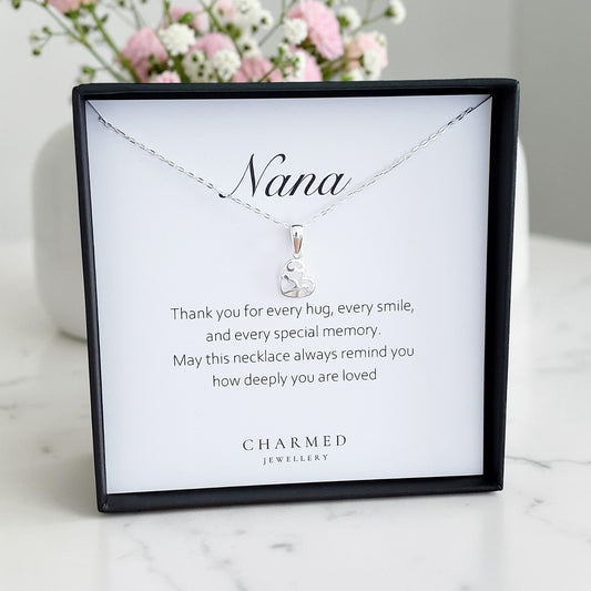 Nana Fancy Heart Necklace in Sterling Silver 925 | Personalised Jewellery Gift