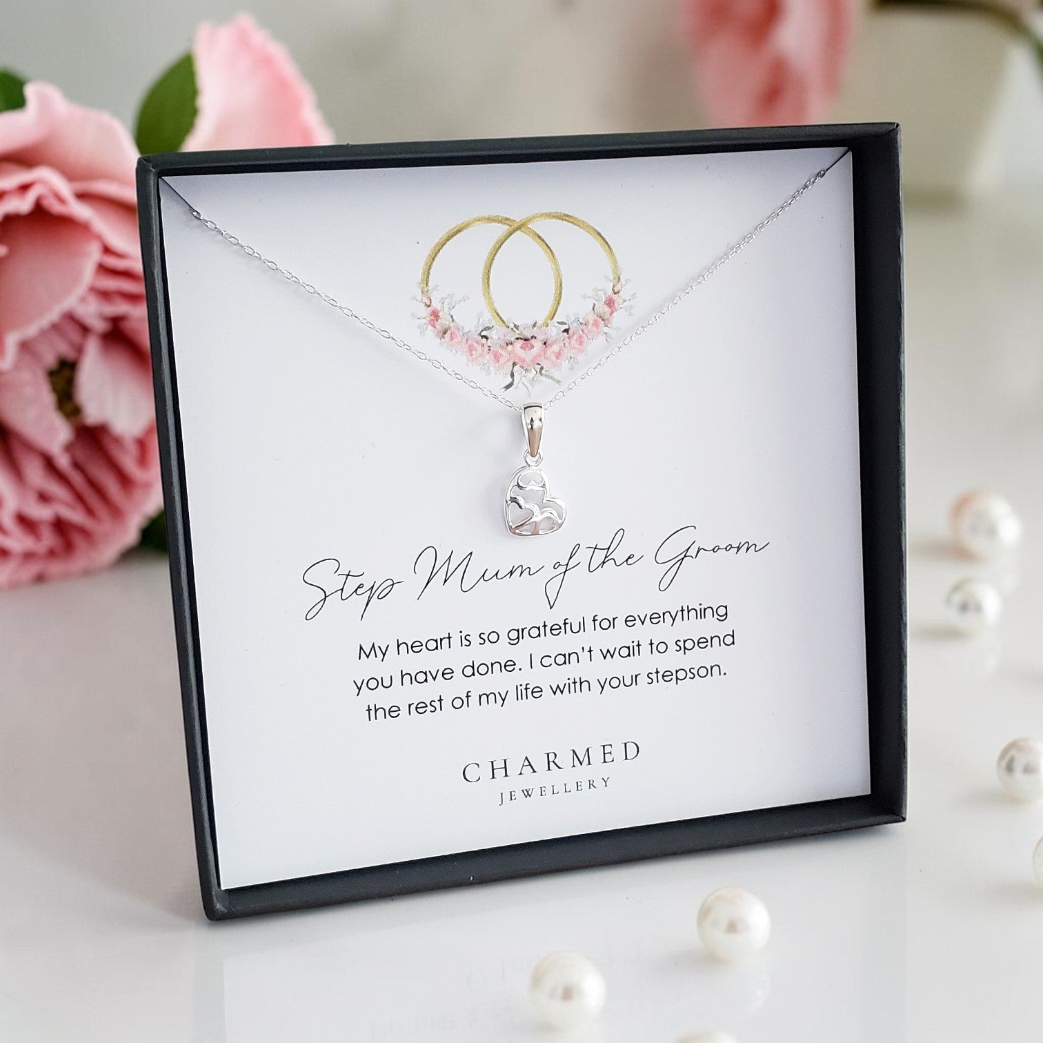 Step Mum of the Groom Gift | Fancy Heart Necklace Sterling Silver 925 | Personalised Jewellery