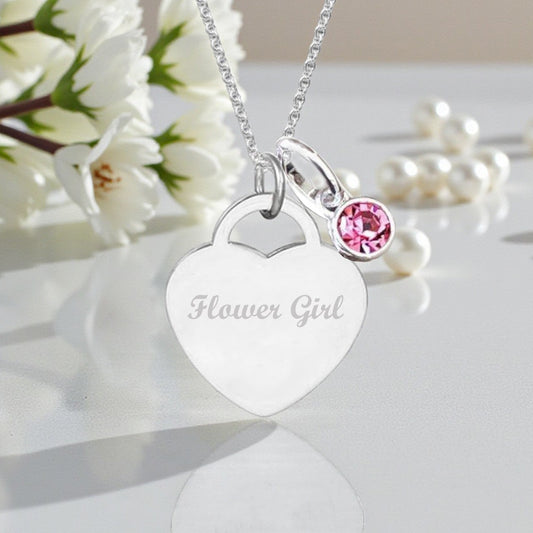 Flower Girl Engraved Necklace with Birthstone | Personalised Jewellery Gift