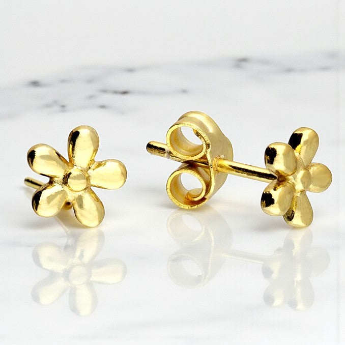 Flower Stud Earrings | 14ct Gold Plated Sterling Silver | Personalised Gift for Her