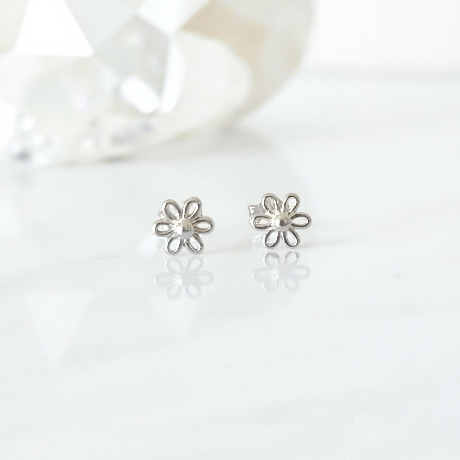 Flower Girl Gift, Flower Stud Earrings Sterling Silver 925, Personalised Bridal Party Gift