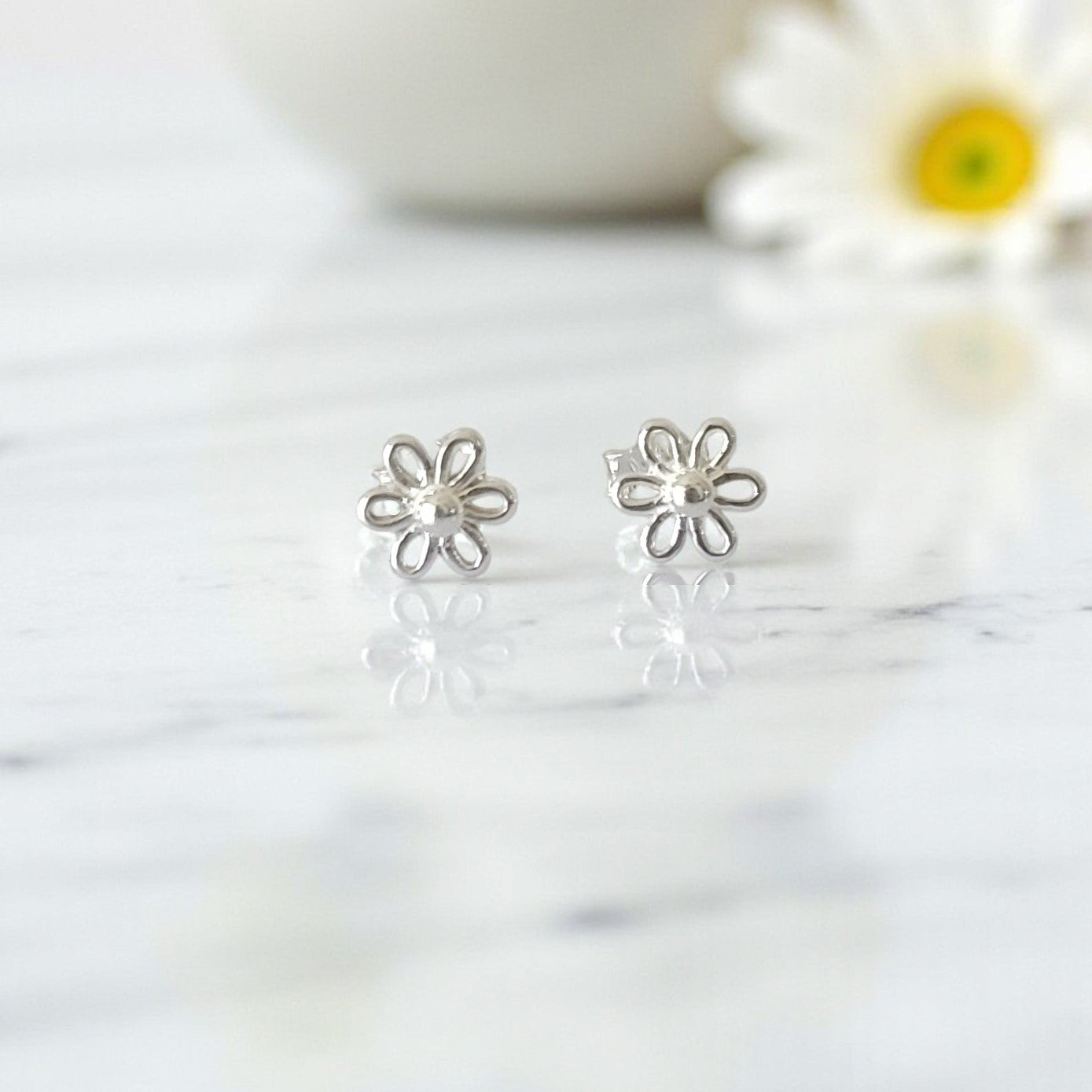 Flower Girl Gift, Flower Stud Earrings Sterling Silver 925, Personalised Bridal Party Gift