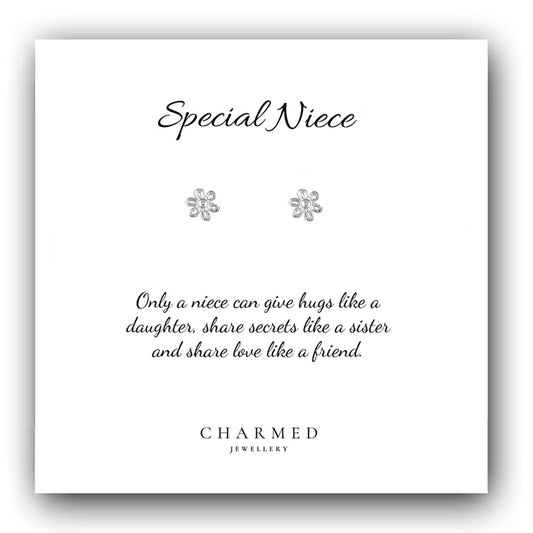 Niece Gift, Flower Stud Earrings Sterling Silver 925, Personalised Jewellery Gift