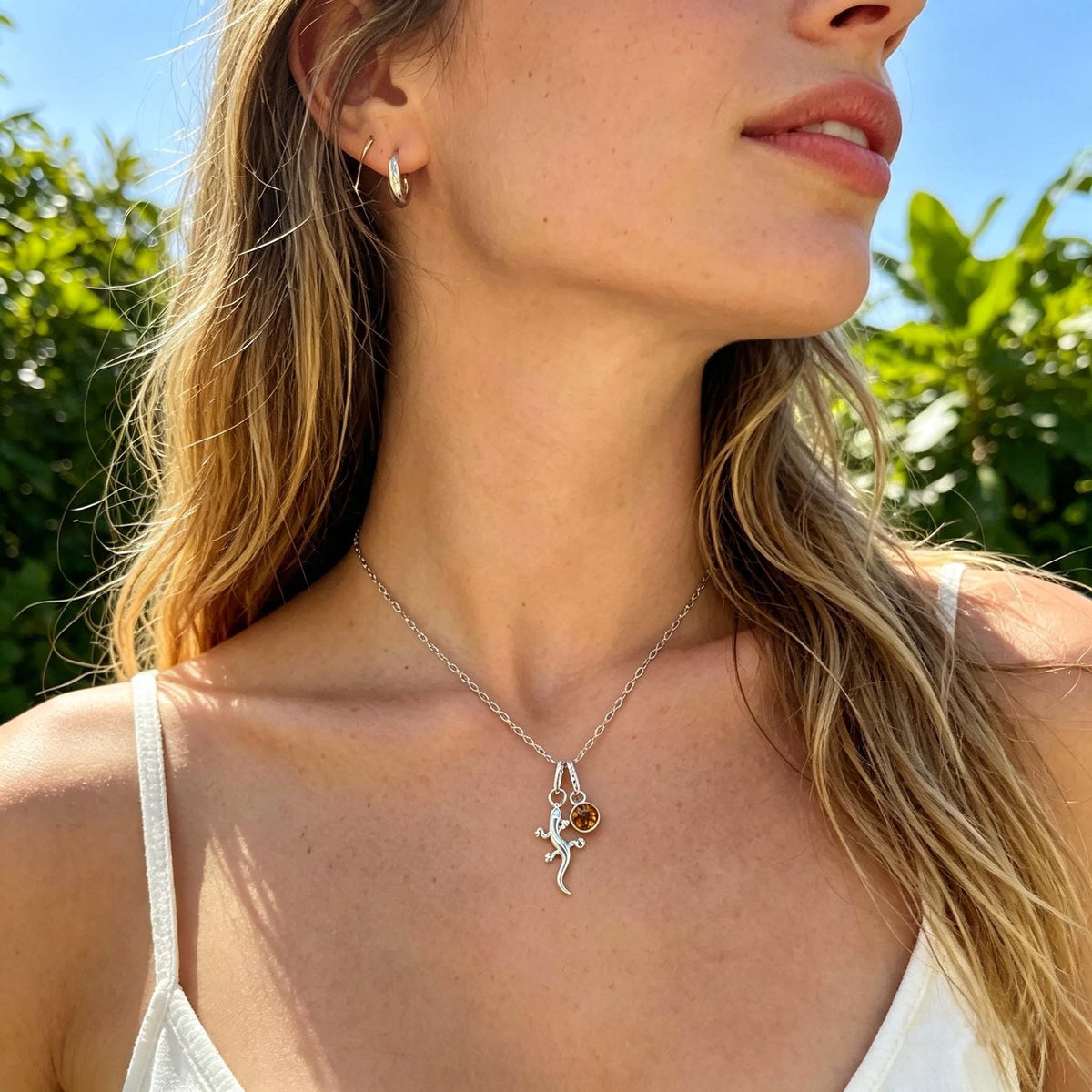 Gecko Necklace with Birthstone Sterling Silver 925 | Personalised Jewellery Gift