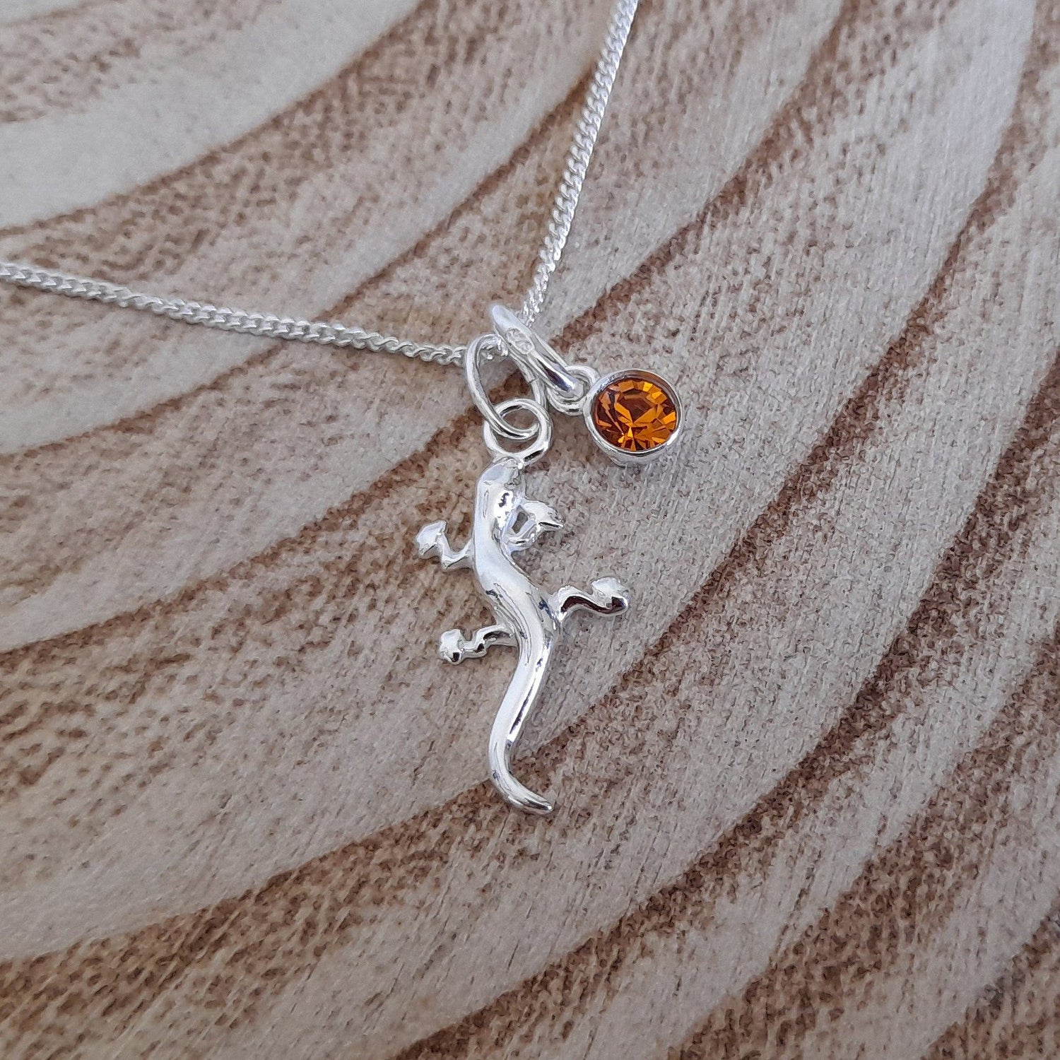 A Charmed Gecko Birthstone Necklace Sterling Silver 925, Personalised Jewellery