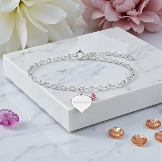 Goddaughter Birthstone Bracelet | Sterling Silver 925 | Personalised Engraved Jewellery Gift