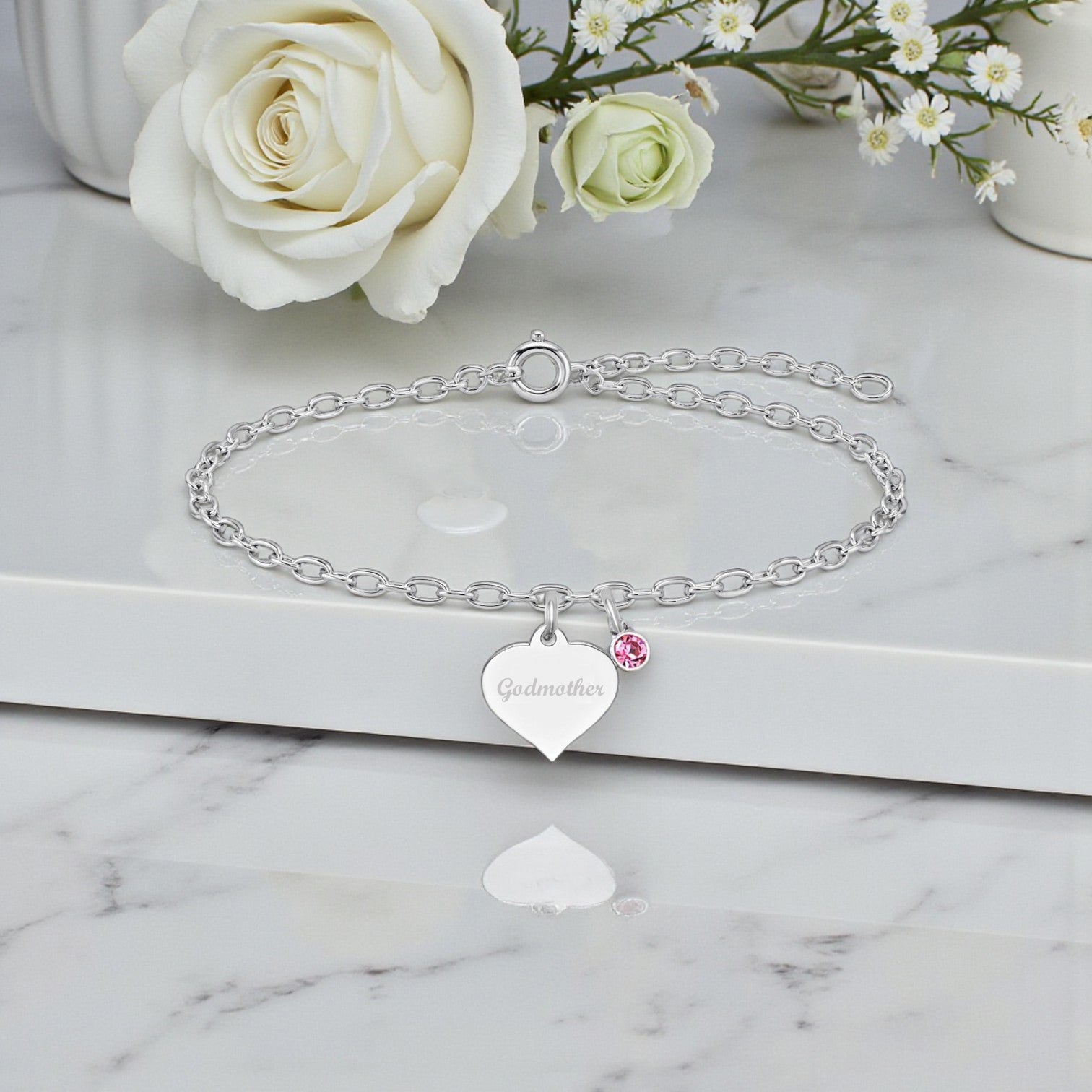 Godmother Birthstone Bracelet | Sterling Silver 925 | Personalised Engraved Jewellery Gift