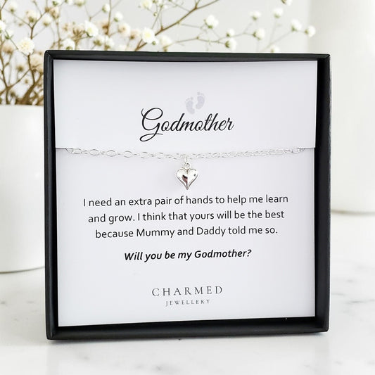 Godmother Puffy Heart Bracelet in Sterling Silver 925 | Personalised Jewellery Gift