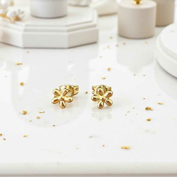 Daisy Stud Earrings | 14ct Yellow Gold Plated Sterling Silver 925 | Floral Jewellery Gift