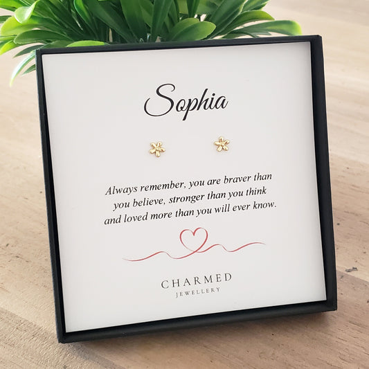 Flower Stud Earrings | 14ct Gold Plated Sterling Silver | Personalised Gift for Her