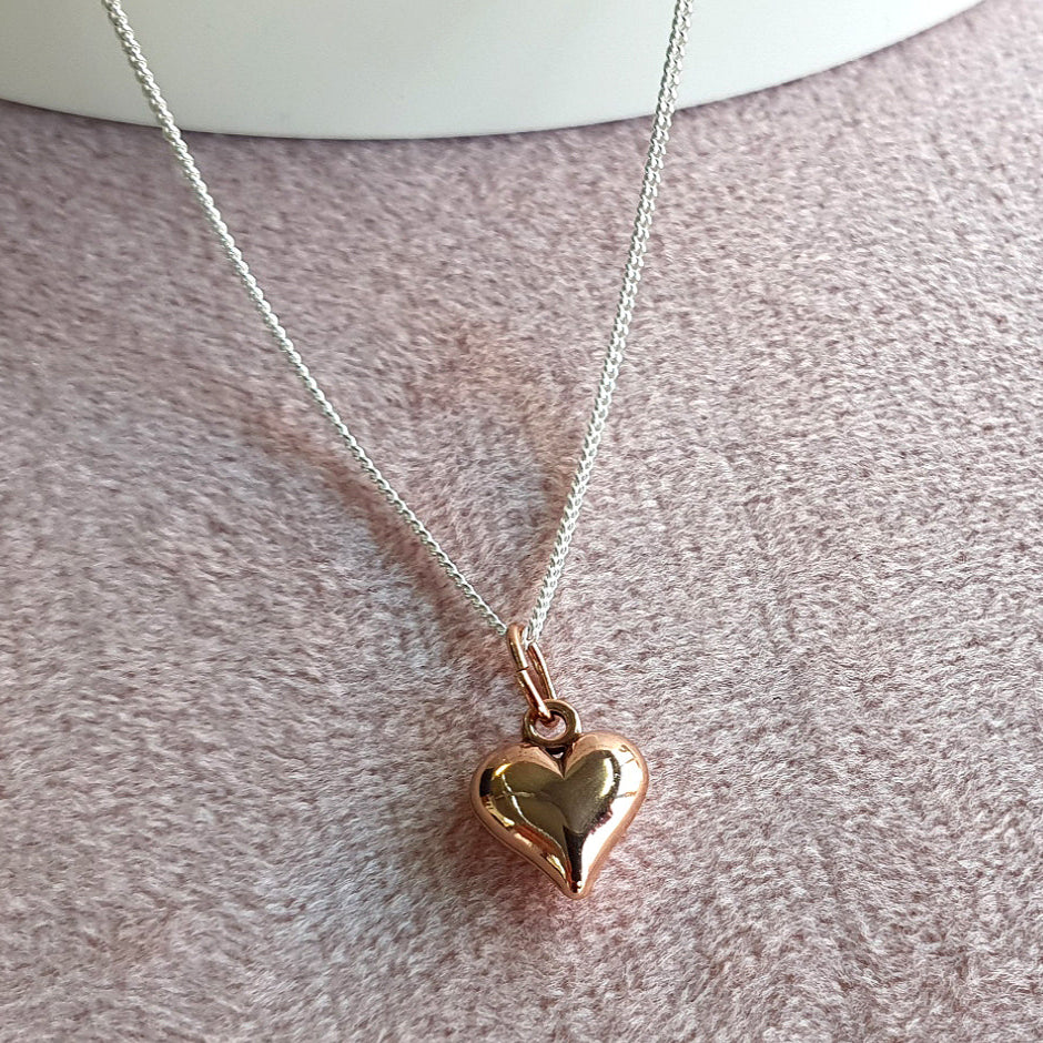 Mummy To Be Rose Gold Puffy Heart Necklace in Sterling Silver 925, Personalised Jewellery Gift