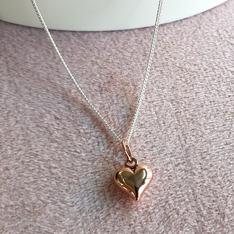 Godmother Rose Gold Puffy Heart Necklace in Sterling Silver 925, Personalised Gift