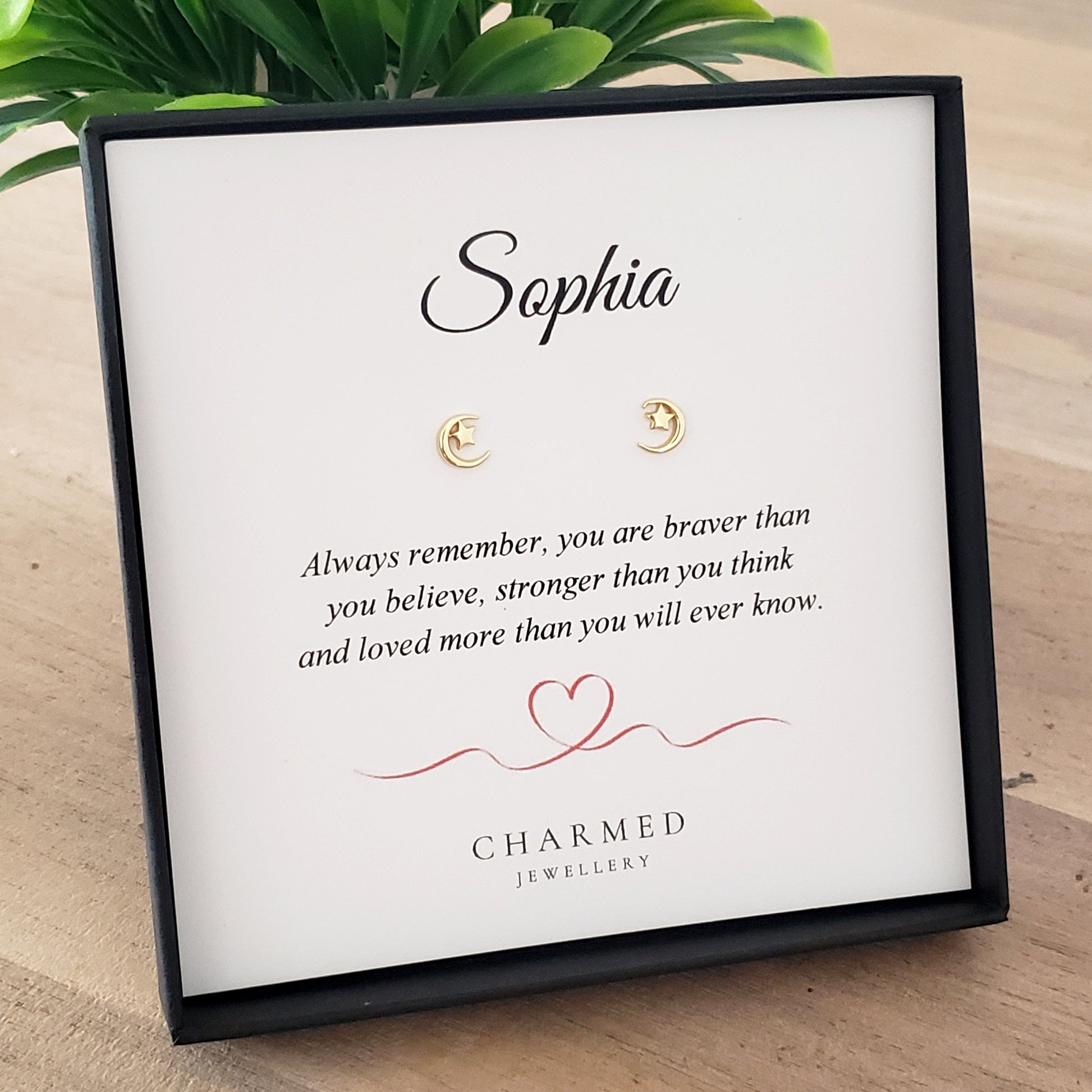 Moon & Star Stud Earrings | 18ct Gold Plated Sterling Silver | Personalised Gift for Her