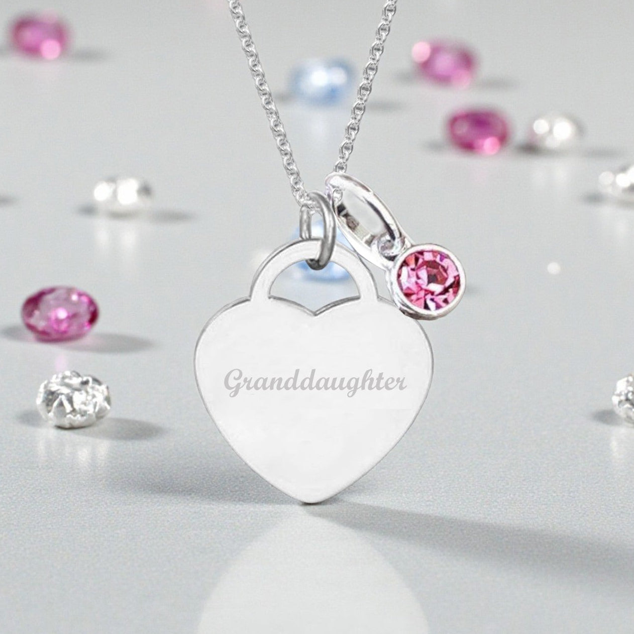 Granddaughter Engraved Necklace with Birthstone | Personalised Jewellery Gift
