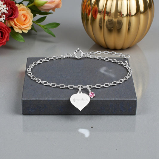 Grandma Birthstone Bracelet | Sterling Silver 925 | Personalised Engraved Jewellery Gift