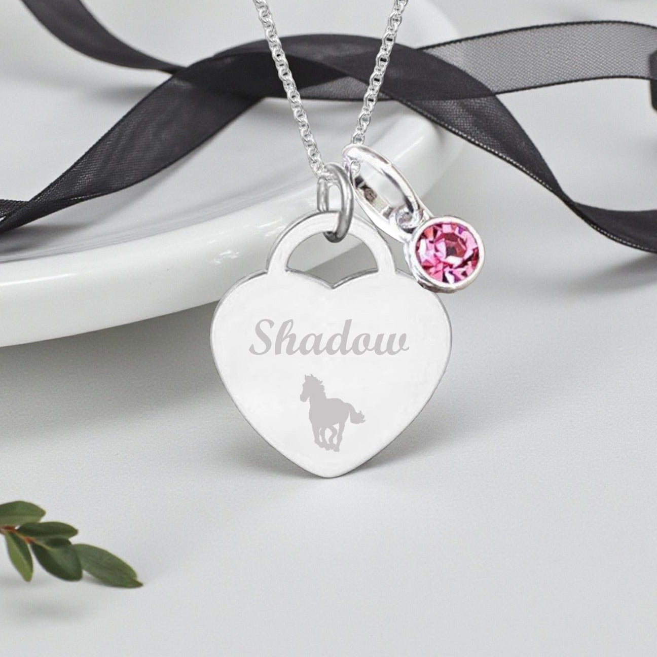 Horse Engraved Necklace with Birthstone | Personalised Jewellery Gift