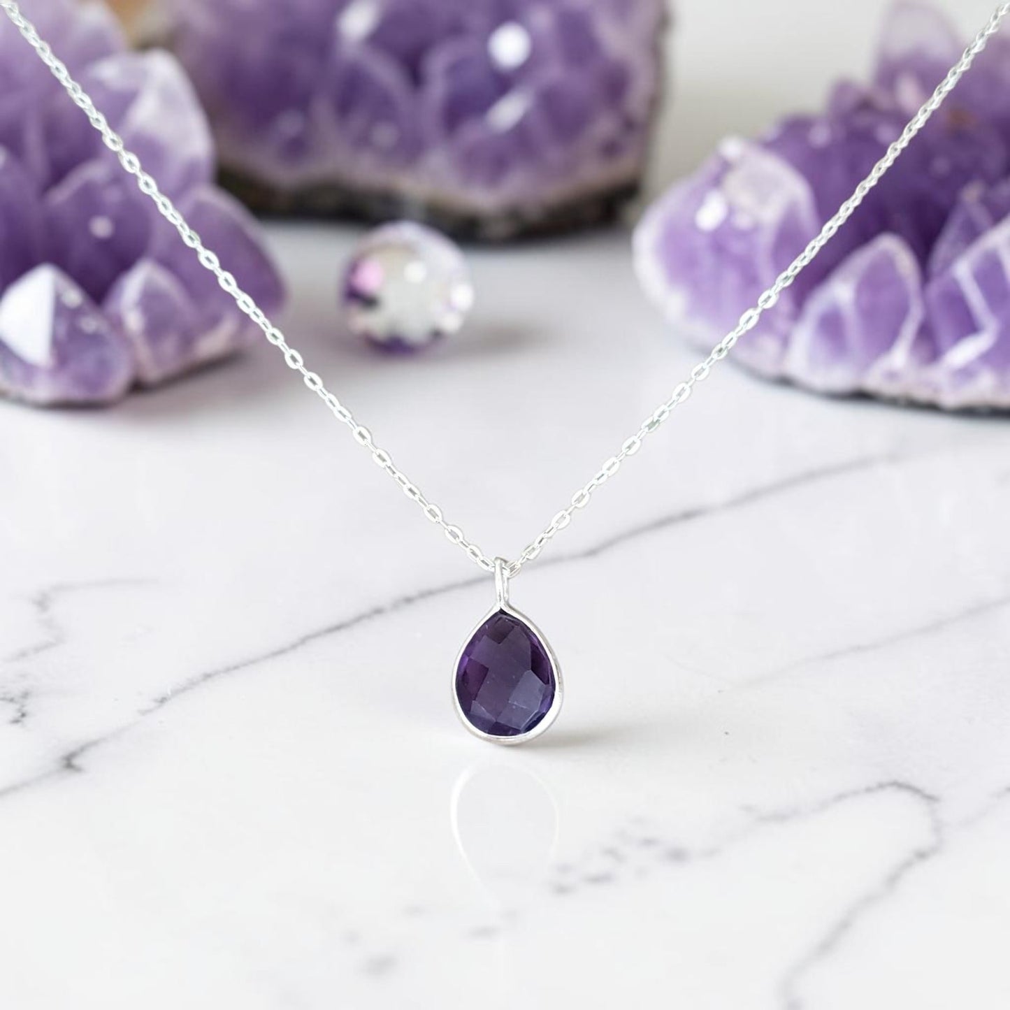Amethyst Teardrop Necklace in Sterling Silver 925 | Personalised Jewellery Gift