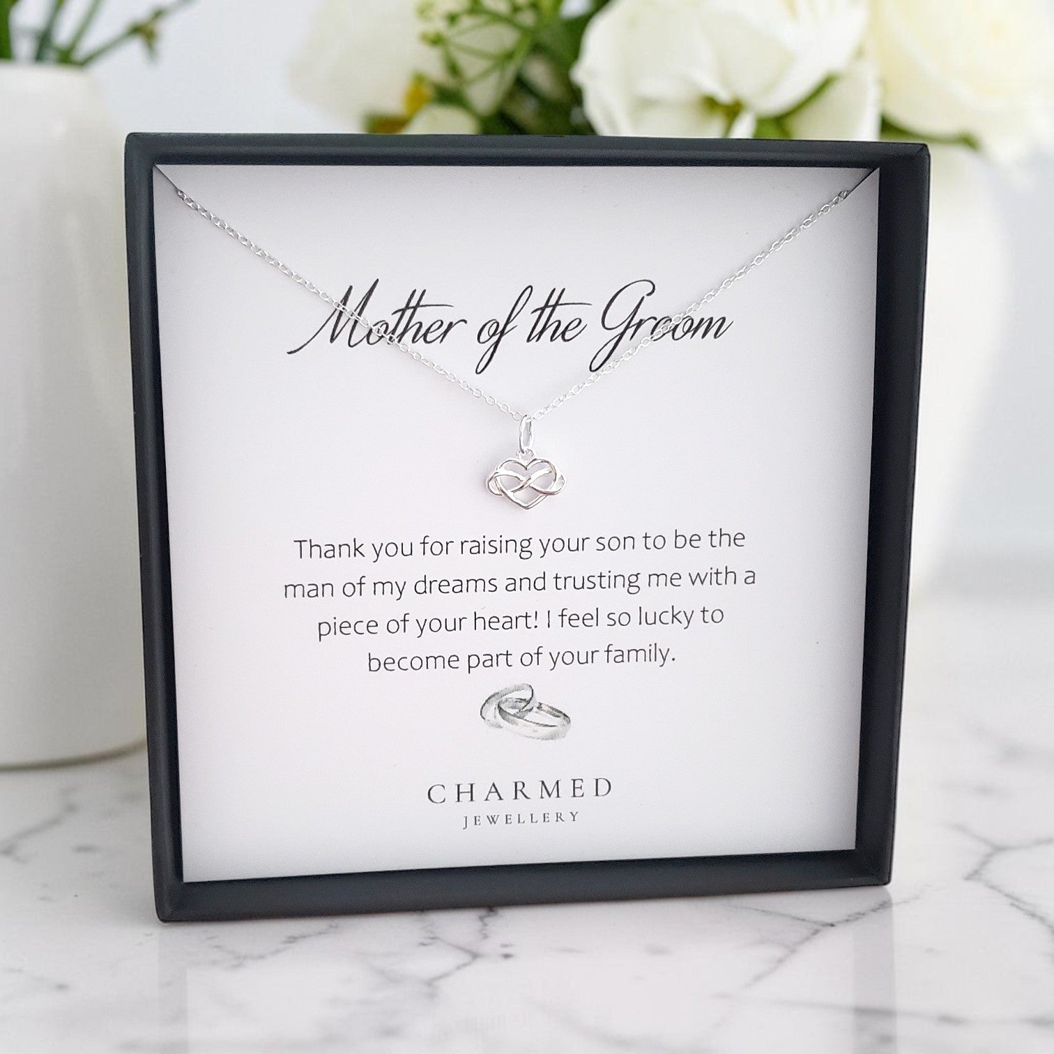 Mother of the Groom Infinity Heart Necklace in Sterling Silver 925 | Personalised Jewellery Gift