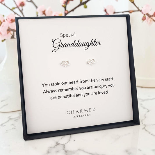 Granddaughter Gift | Infinity Heart Stud Earrings Sterling Silver 925 | Personalised Jewellery