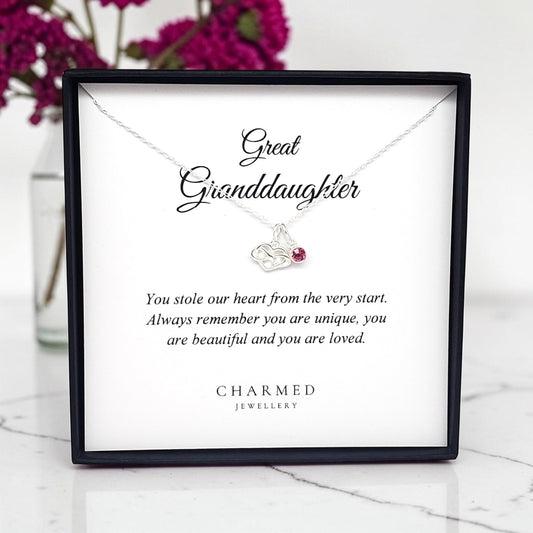 Great Granddaughter Infinity Heart Necklace with Birthstone | 925 Sterling Silver | Personalised Jewellery Gift