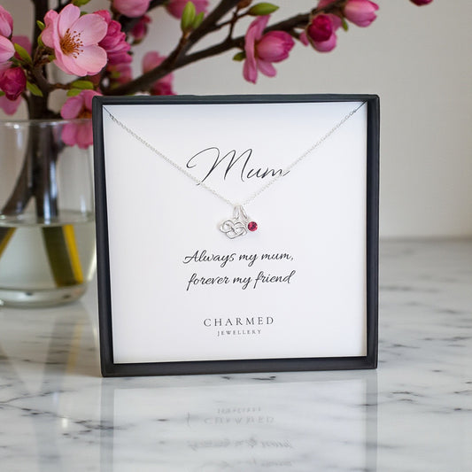 Mum Infinity Heart Necklace with Birthstone | Sterling Silver 925 | Personalised Jewellery Gift