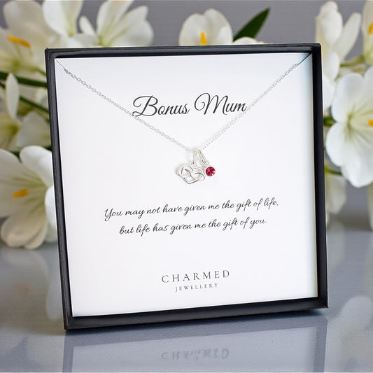 Bonus Mum Infinity Heart Necklace with Birthstone | Sterling Silver 925 | Personalised Gift