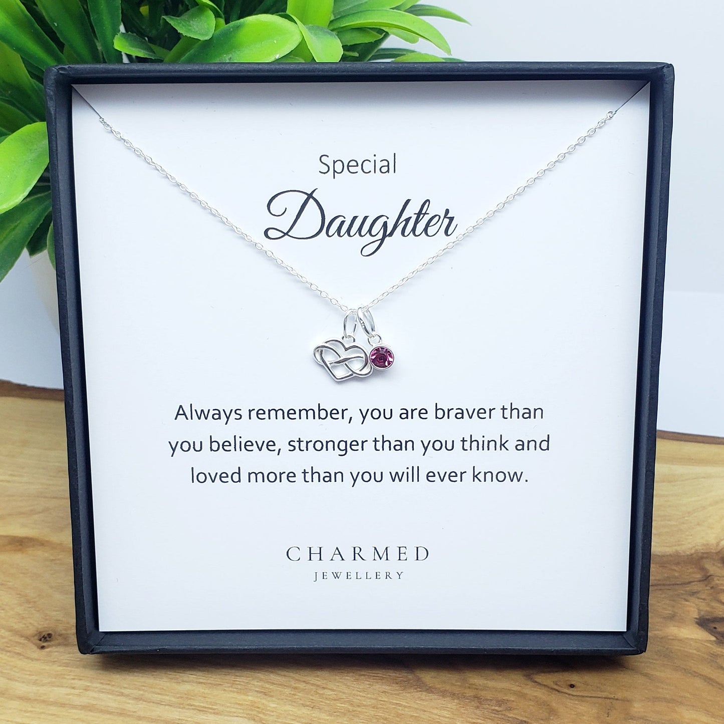 Daughter Infinity Heart Necklace with Birthstone in Sterling Silver 925 | Personalised Jewellery Gift