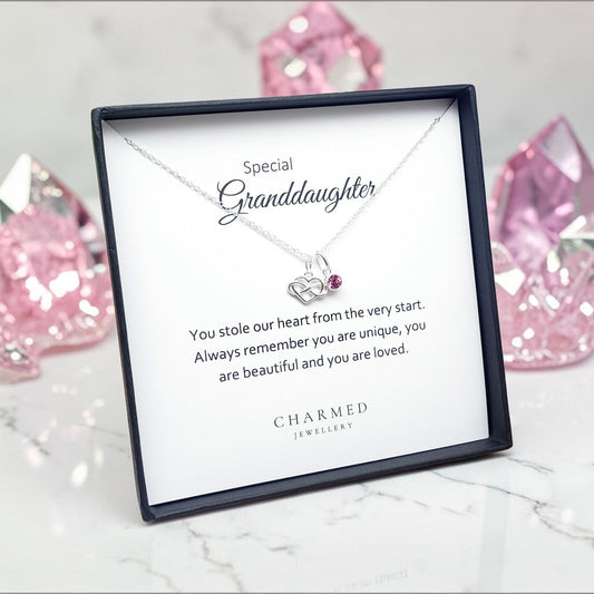 Granddaughter Infinity Heart Necklace with Birthstone | 925 Sterling Silver | Personalised Jewellery Gift