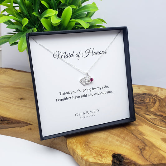 Maid of Honour Gift | Infinity Heart Necklace with Birthstone | Sterling Silver 925 | Personalised Jewellery