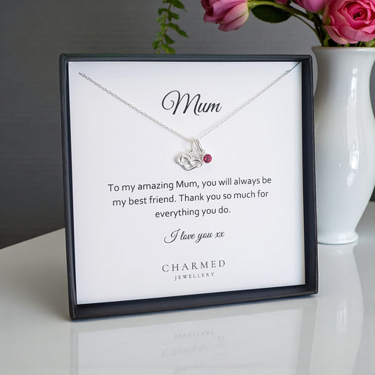 Mum Infinity Heart Necklace with Birthstone | Personalised Sterling Silver 925 | Gift for Mum