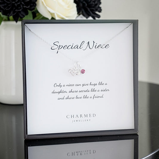 Niece Gift | Infinity Heart Necklace with Birthstone in Sterling Silver 925 | Personalised Jewellery Gift