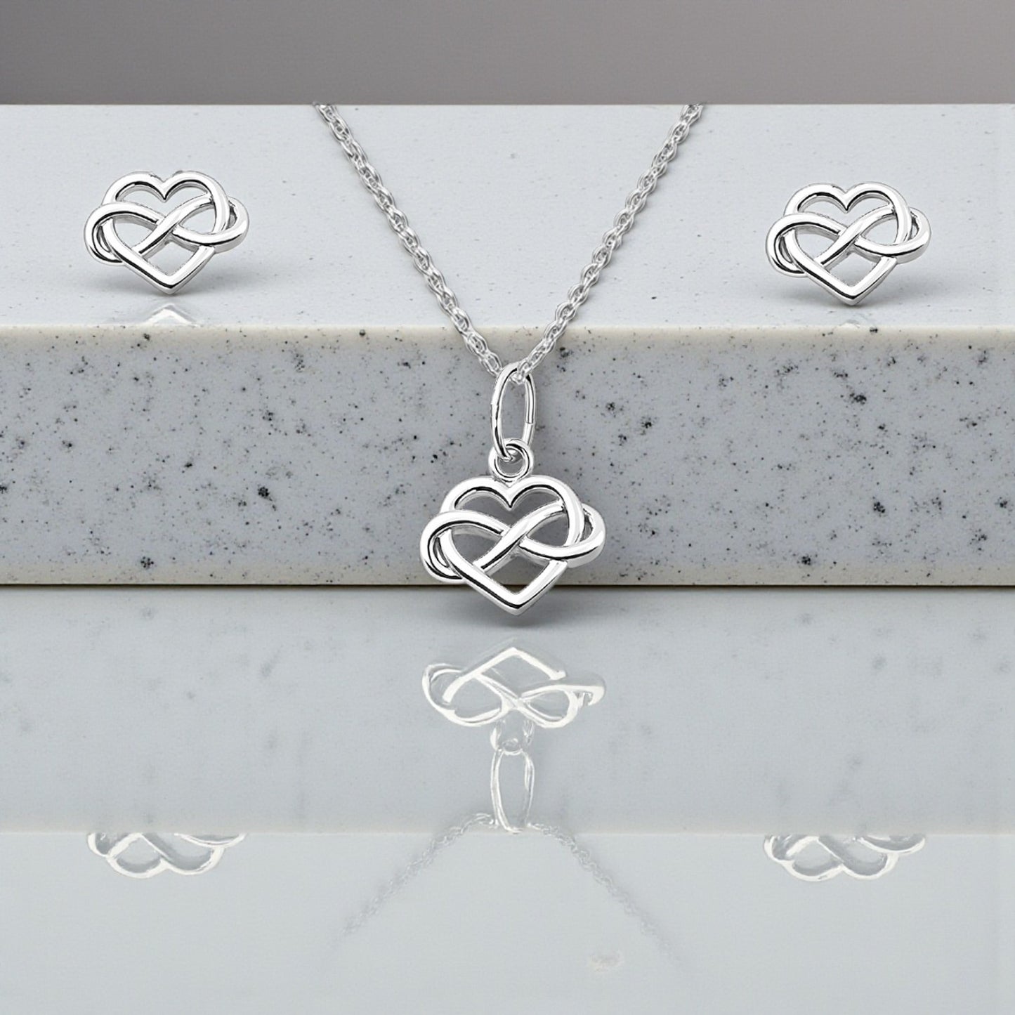 Infinity Heart Necklace and Stud Earrings Gift Set | Sterling Silver 925