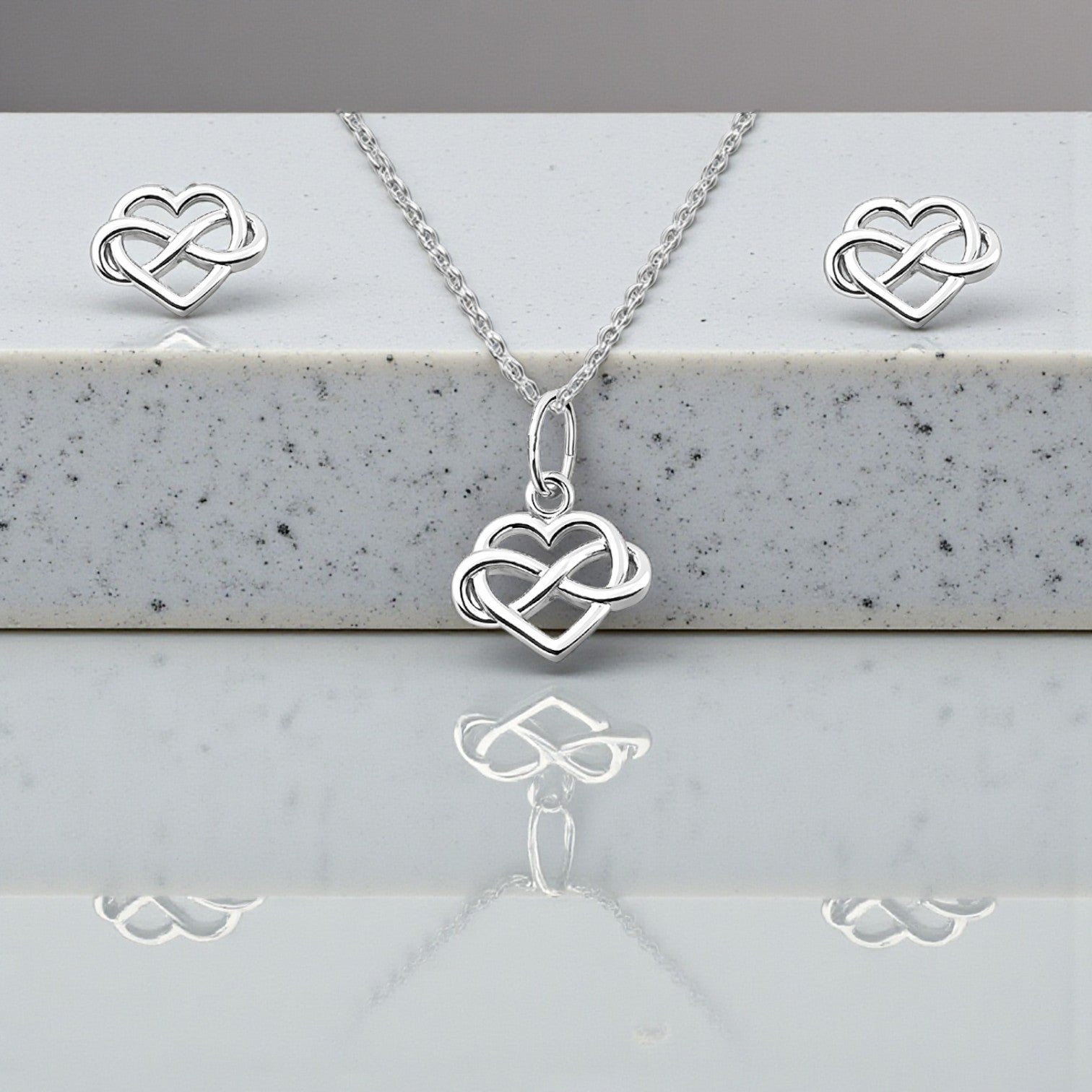 Infinity Heart Necklace and Stud Earrings Gift Set | Sterling Silver 925