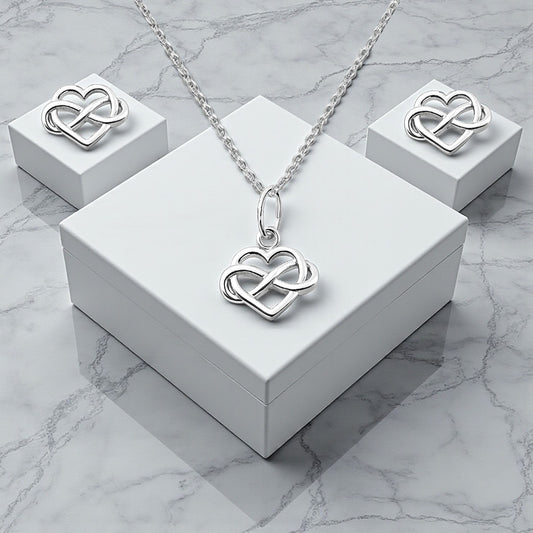 Infinity Heart Necklace and Stud Earrings Gift Set | Sterling Silver 925