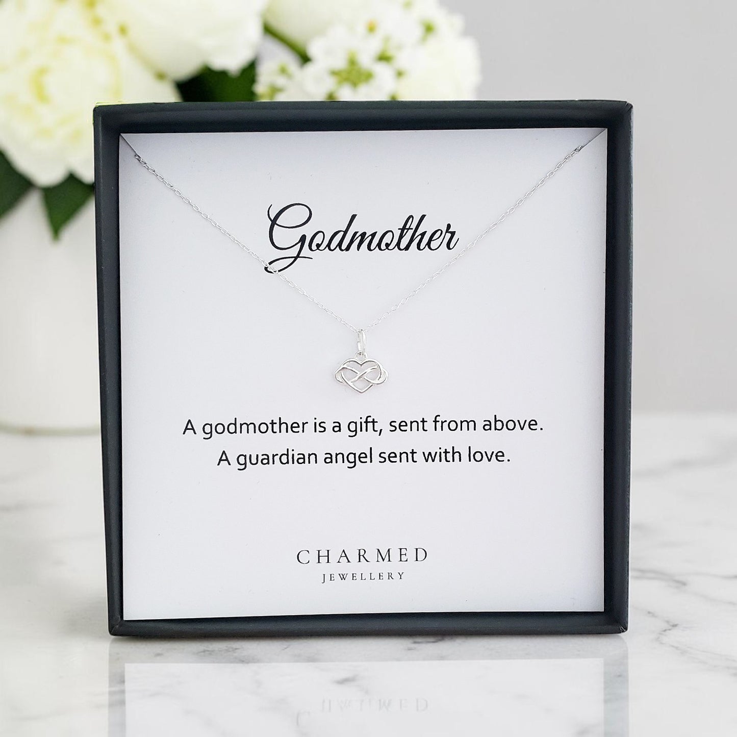Godmother Gift, Infinity Heart Necklace in Sterling Silver 925, Personalised Jewellery Gift