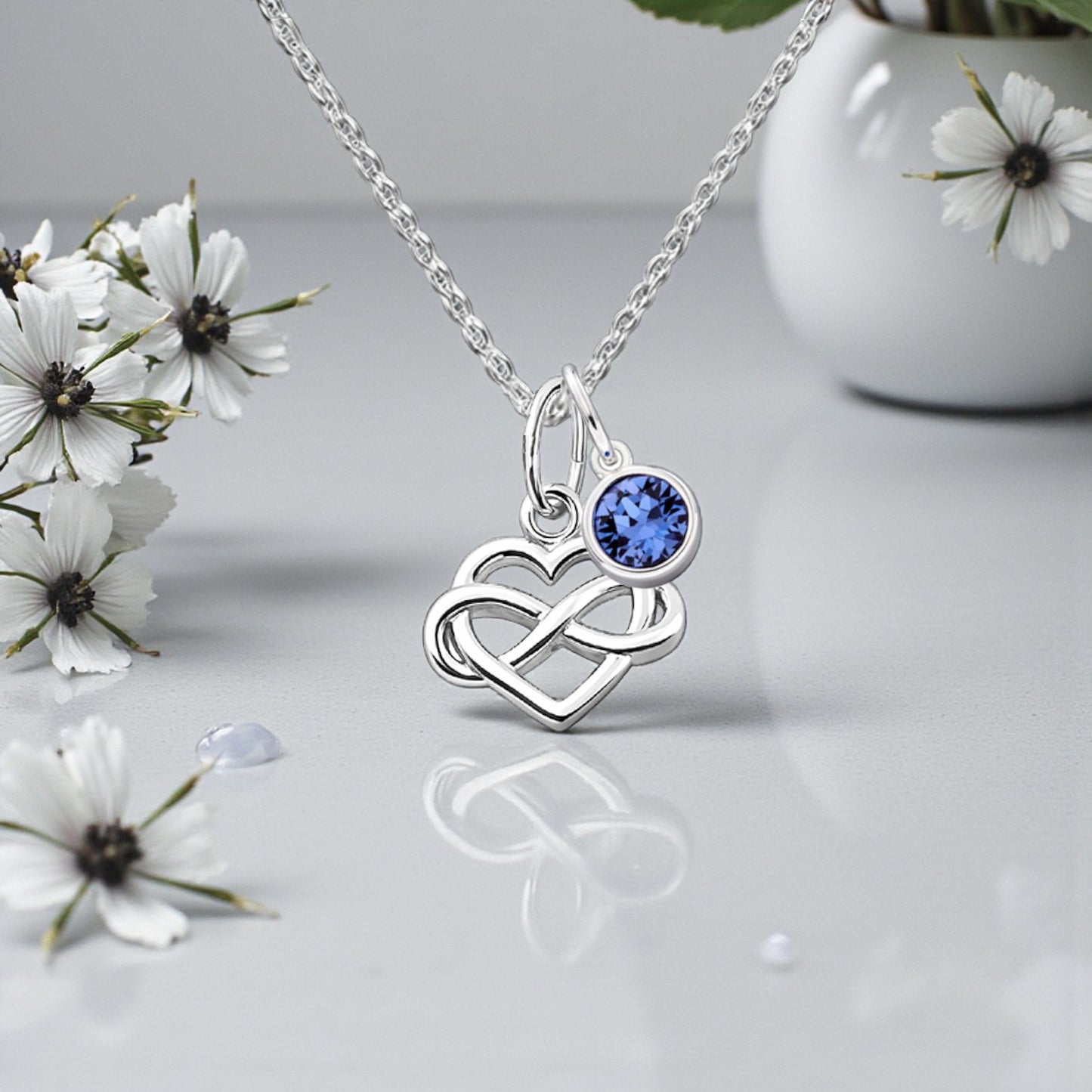Infinity Heart Necklace with Birthstone | Sterling Silver 925 | Personalised Jewellery Gift