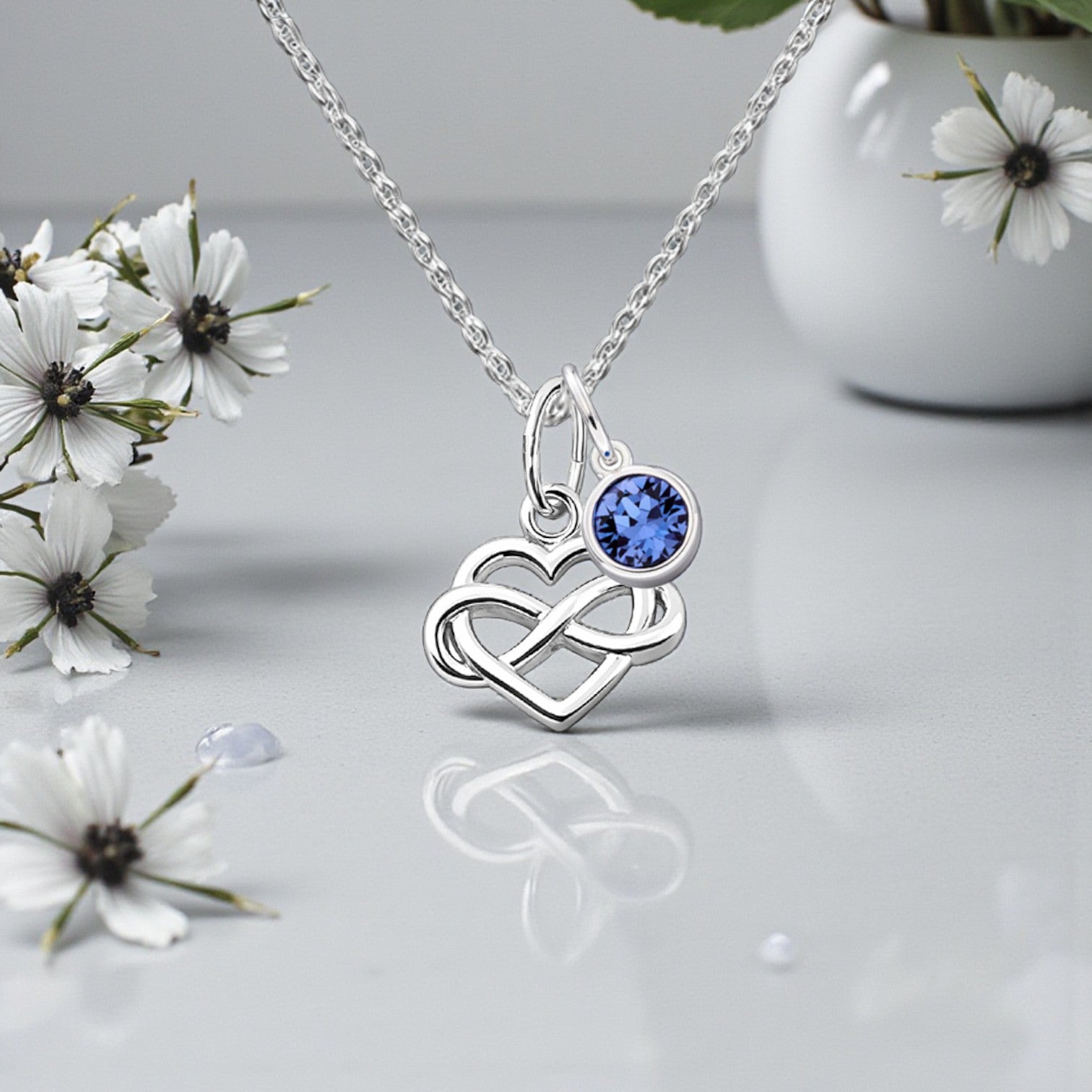 Infinity Heart Necklace with Birthstone | Sterling Silver 925 | Personalised Jewellery Gift