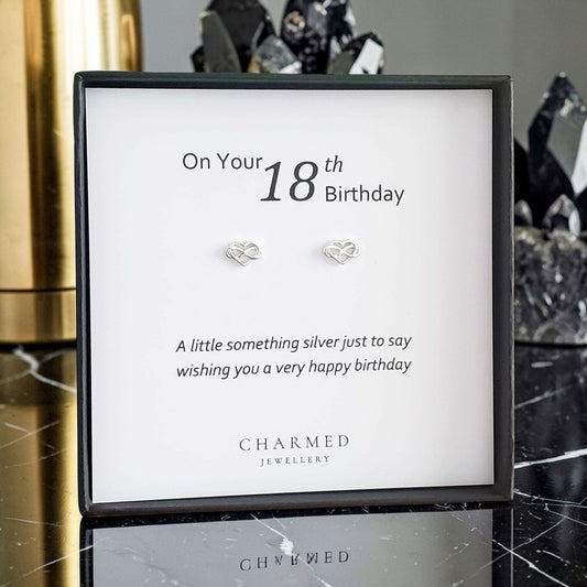 18th Birthday Infinity Heart Stud Earrings | Sterling Silver 925 | Personalised Gift