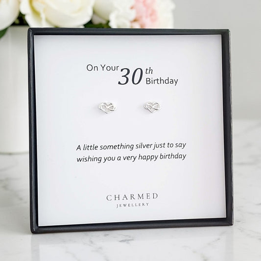 30th Birthday Infinity Heart Stud Earrings | Sterling Silver 925 | Personalised Gift