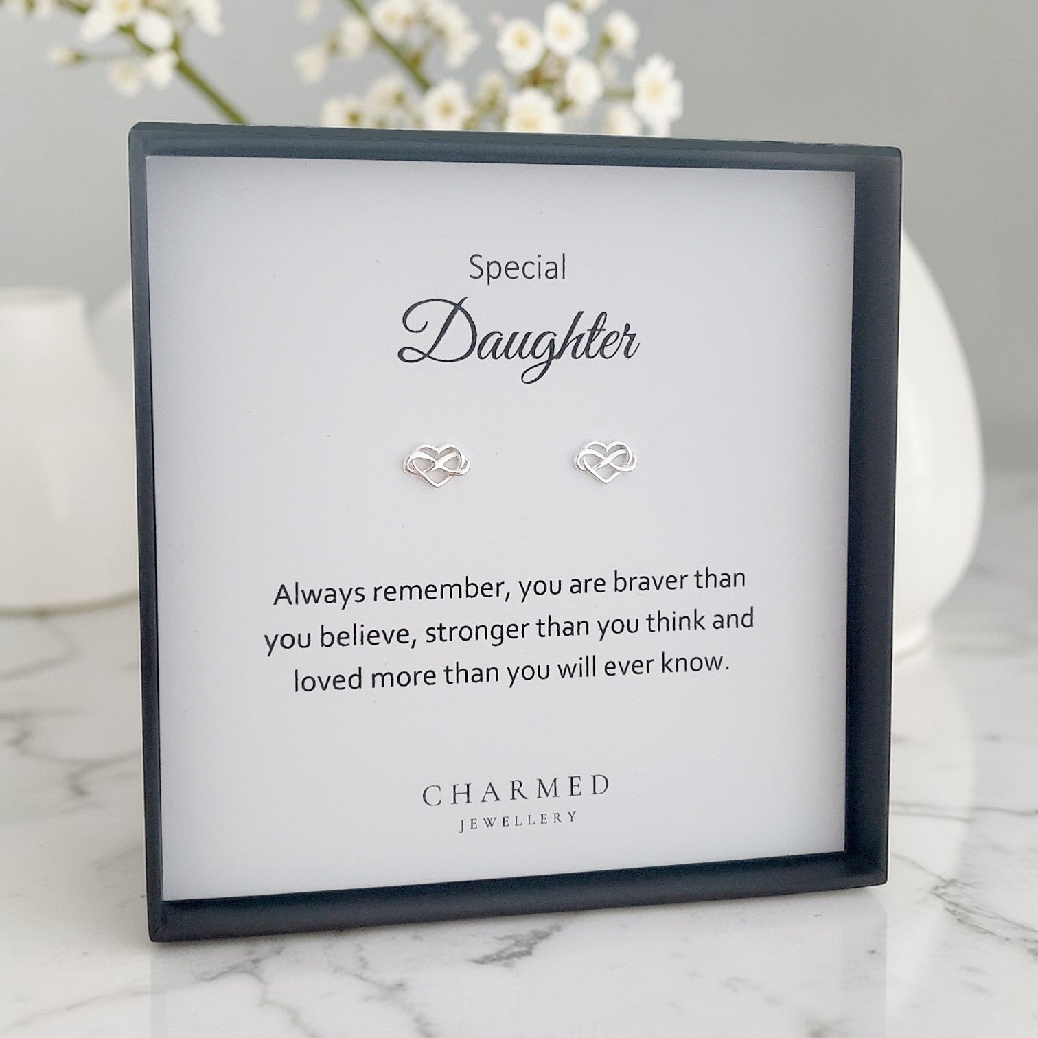 Daughter Gift, Infinity Heart Stud Earrings Sterling Silver 925 | Personalised Jewellery Gift