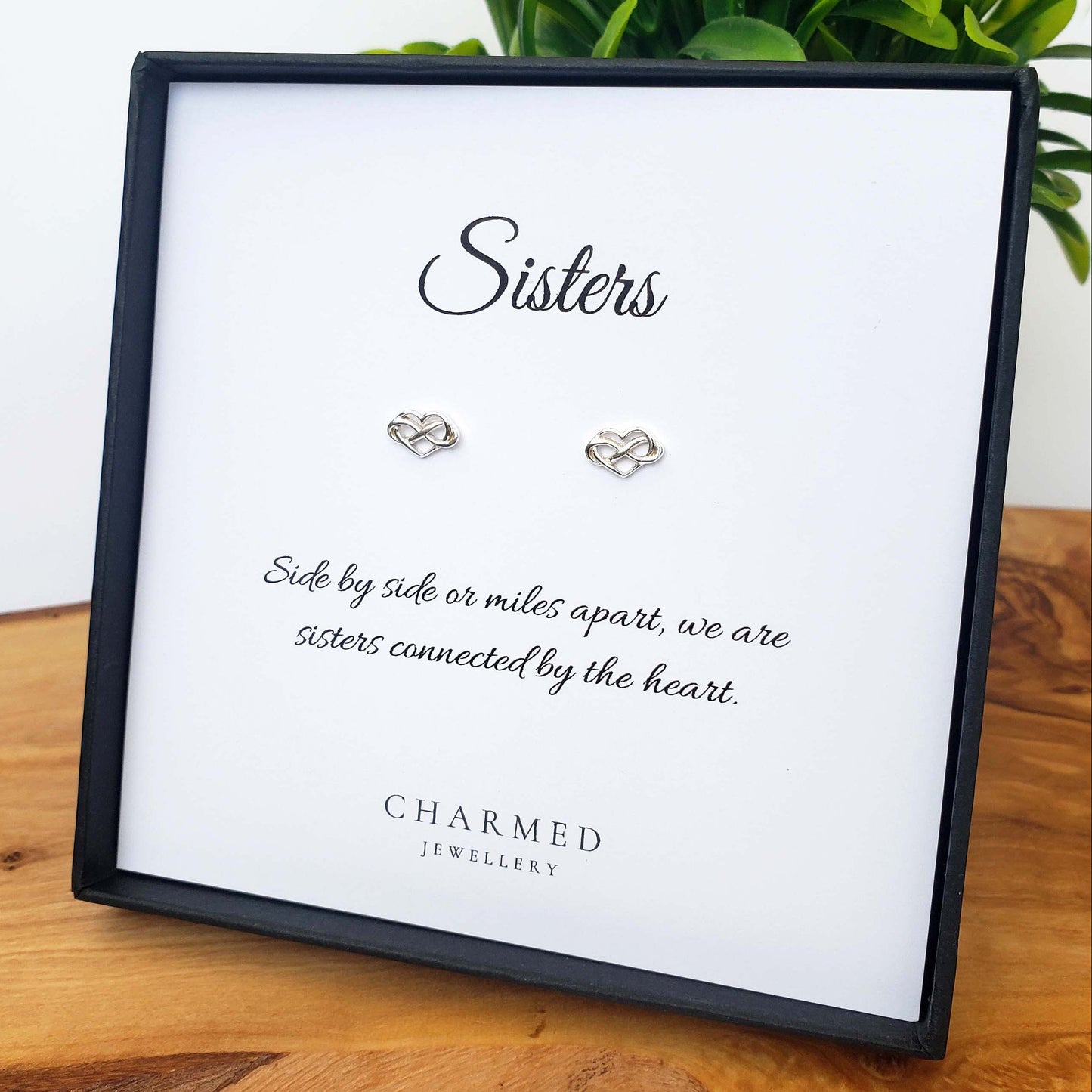 Sister Gift, Infinity Heart Stud Earrings | Personalised Jewellery Gift