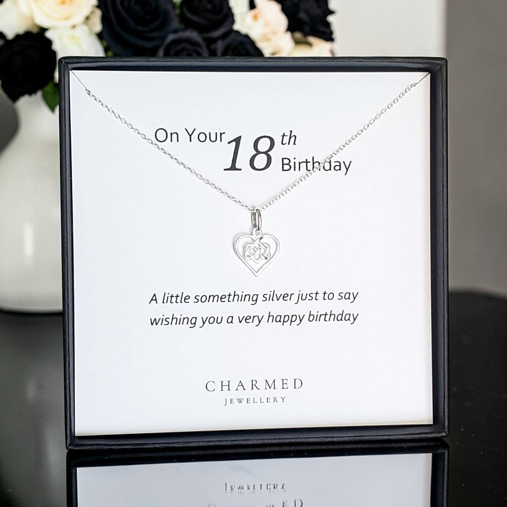 18th Birthday Infinity Knot Heart Necklace in Sterling Silver 925 | Personalised Gift