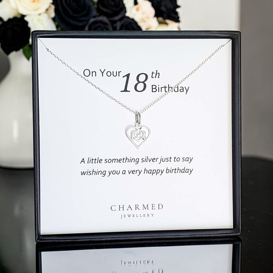 18th Birthday Infinity Knot Heart Necklace in Sterling Silver 925 | Personalised Gift