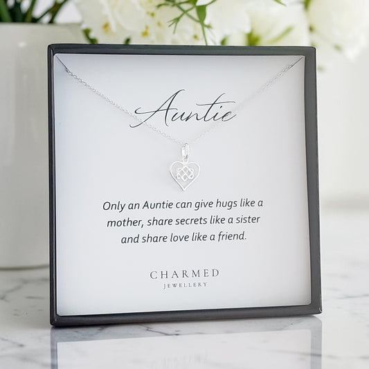 Auntie Infinity Knot Heart Necklace in Sterling Silver 925 | Personalised Jewellery Gift